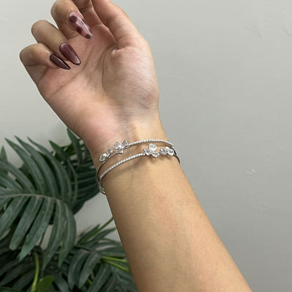 Elegant Silver-Plated Zircon Bracelet & Bangle Combo Set for Women