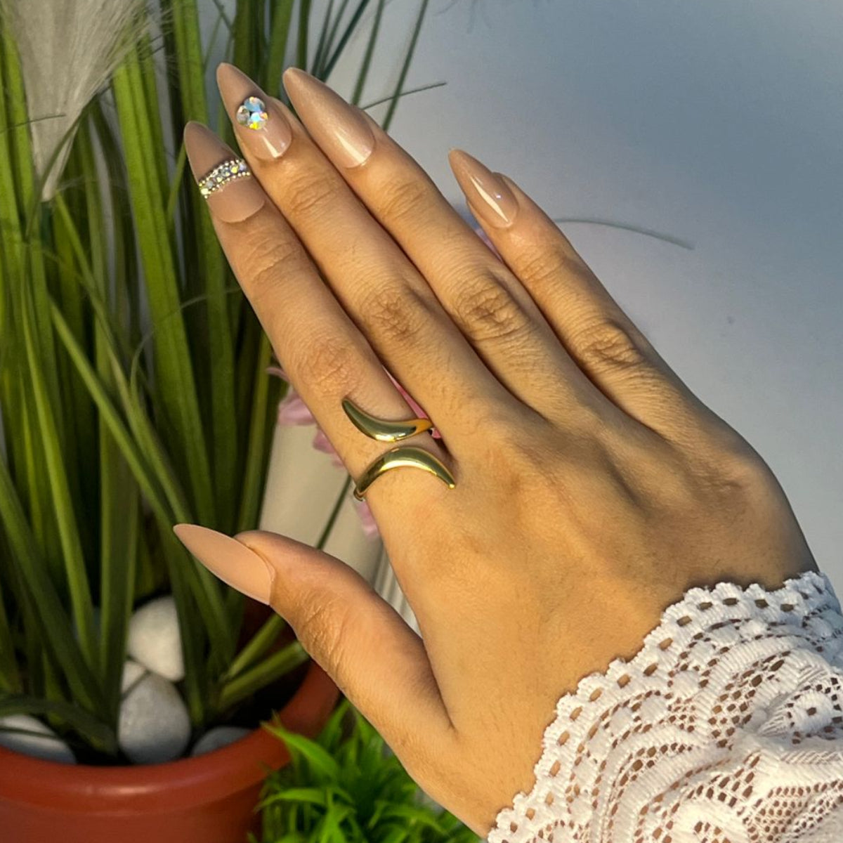 Adjustable Curved Gold Open Ring for Women