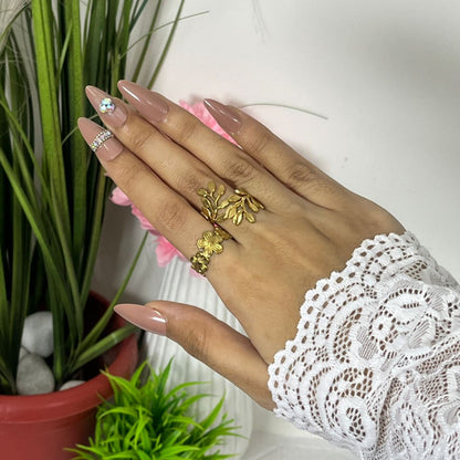 JASSA Golden Flora & Leaf Ring Set