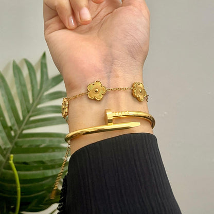 Gold Plated Floral Bracelet & Cuff Set for Women