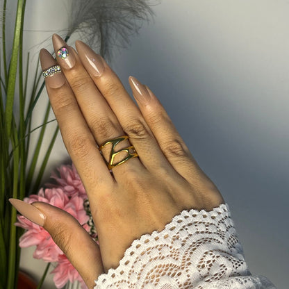 JASSA 18K Gold Plated Minimalist Wave Ring for Women