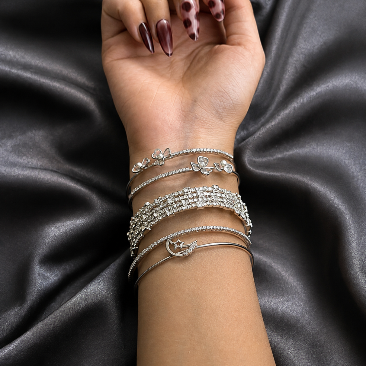 Elegant Silver-Plated Zircon Bracelet & Bangle Combo Set for Women