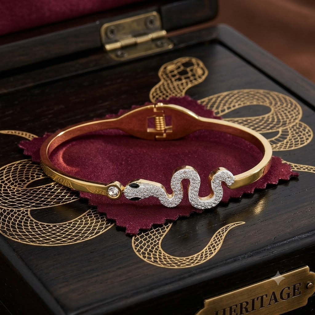 Gold-Tone Crystal Pave Snake Bangle Bracelet