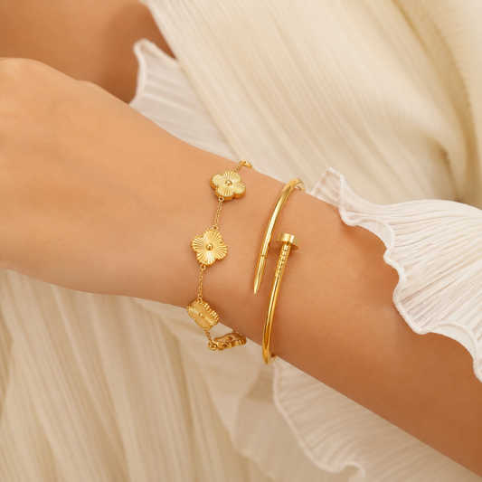 Gold Plated Floral Bracelet & Cuff Set for Women