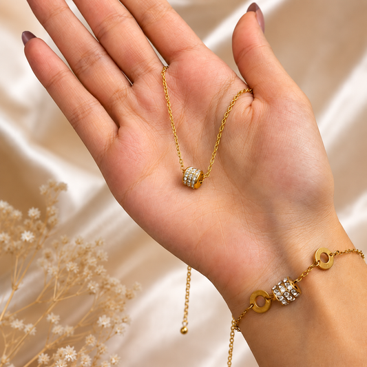 Classic Crystal Pave Barrel Necklace and Bracelet Set