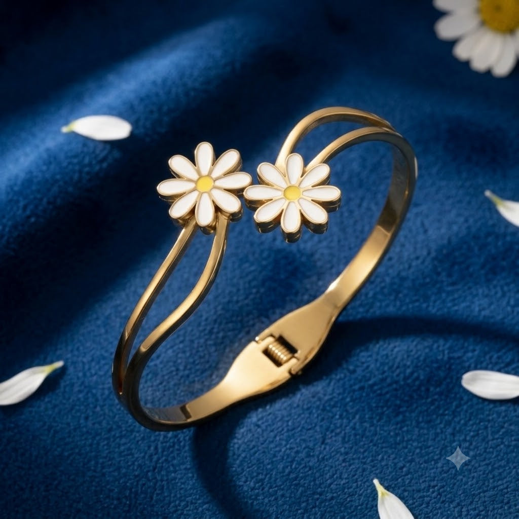 Aesthetic Daisy Flower Gold Bangle Bracelet