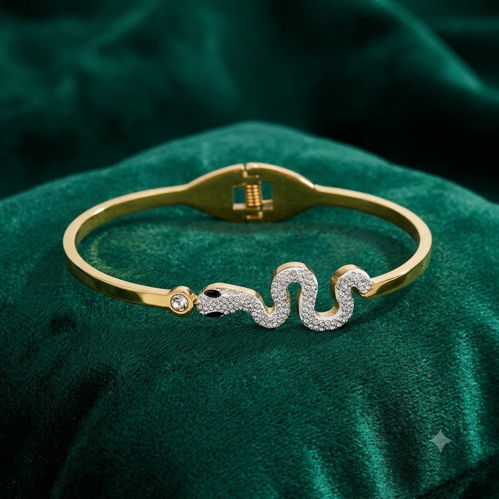 Gold-Tone Crystal Pave Snake Bangle Bracelet