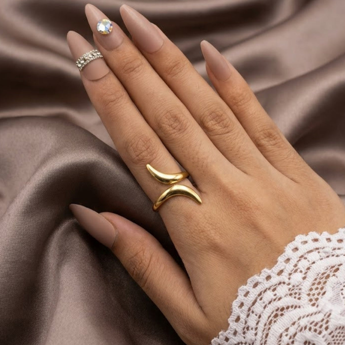 Adjustable Curved Gold Open Ring for Women