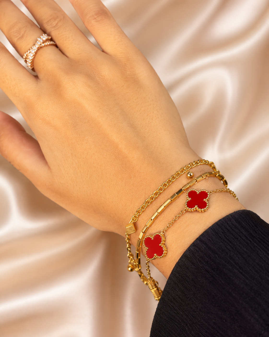 Luxury Red Clover & Gold Chain Bracelet Combo (Set of 2)