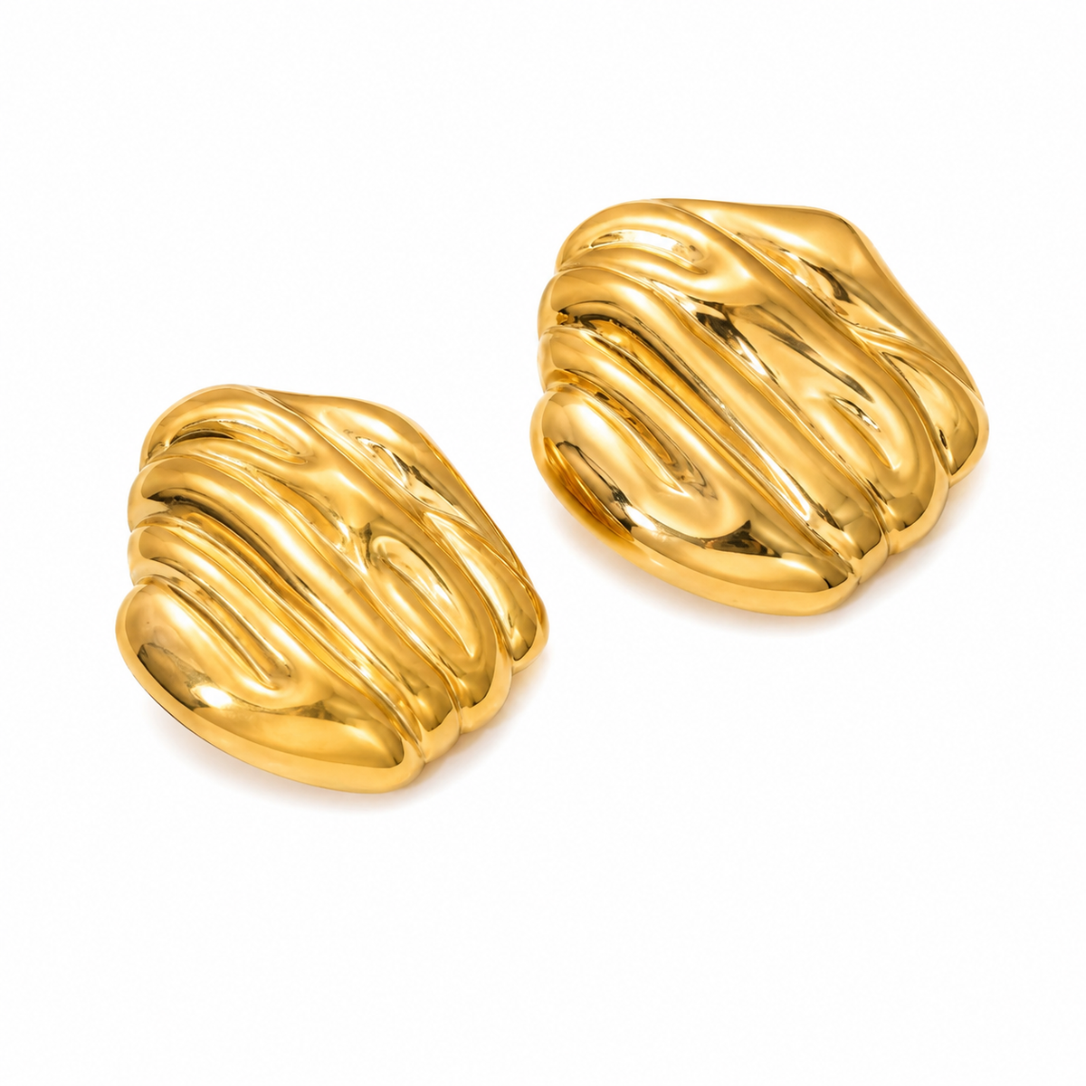 Gold Wavy Textured Chunky Stud Earrings