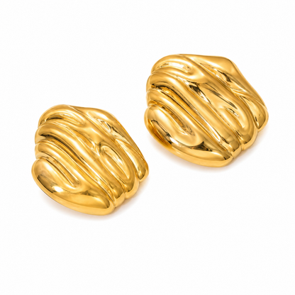 Gold Wavy Textured Chunky Stud Earrings