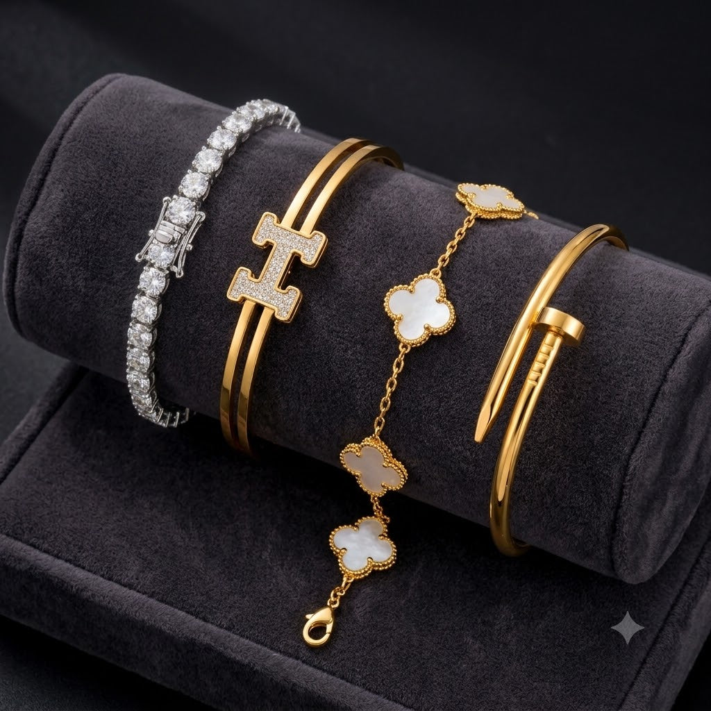 Premium CZ Diamond & Gold Plated Bracelet Set