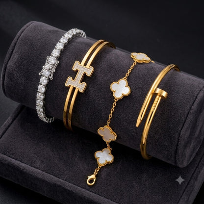 Premium CZ Diamond & Gold Plated Bracelet Set