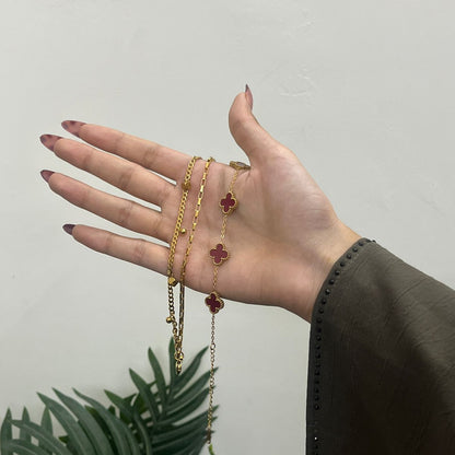 Luxury Red Clover & Gold Chain Bracelet Combo (Set of 2)