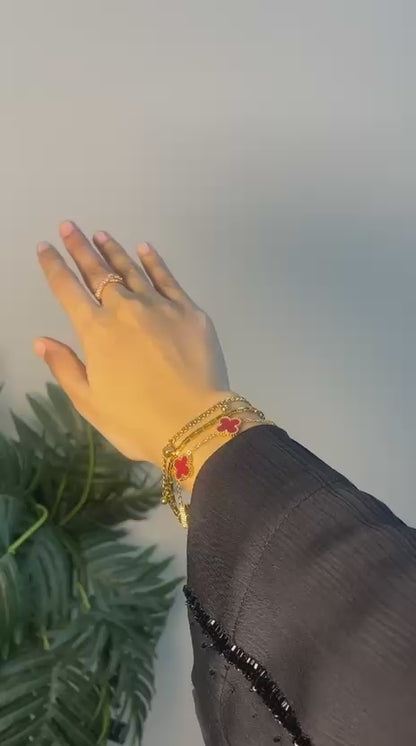 Luxury Red Clover & Gold Chain Bracelet Combo (Set of 2)