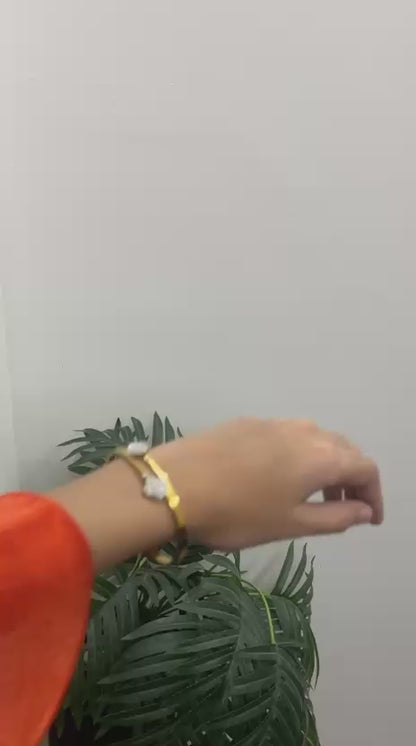 JASSA Gold Plated Heart Crystal Open Cuff Bracelet for Women